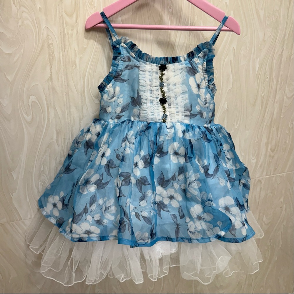 OhShana! Blue Floral Dress with Ruffles Size 6 Oh Shana